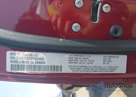 2023 Dodge Challenger R/T from USA, damaged, VIN 2C3CDZBT2PH654425